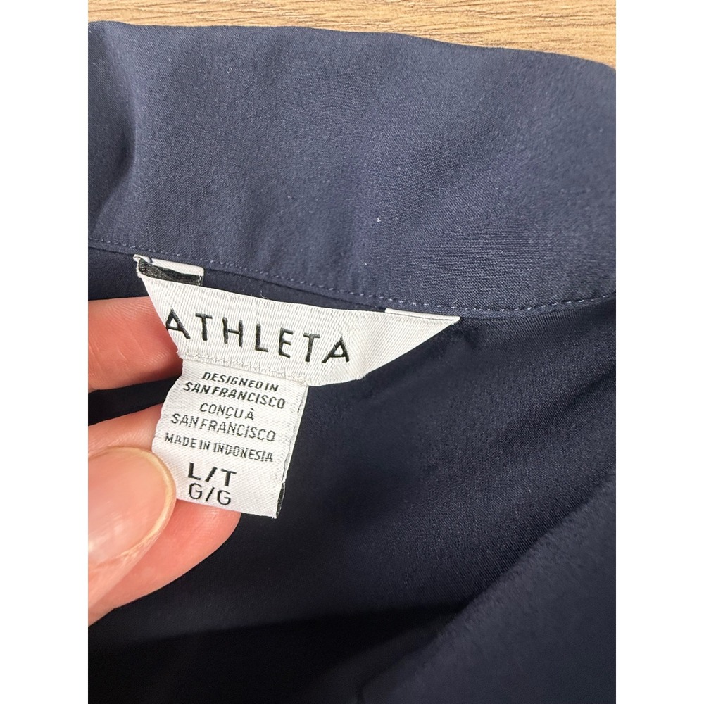 Athleta Women's Avenue Romper Navy Blue Size L TALL Button Front Collared - Picture 9 of 14